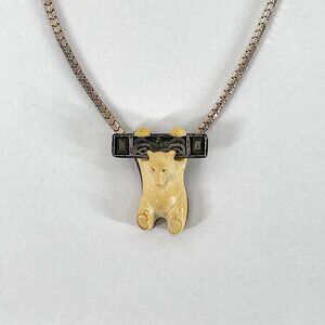 Signed Zealandia 925 Silver Hand Carved Hanging Bear Pin Pendant 950 Milor Chain
